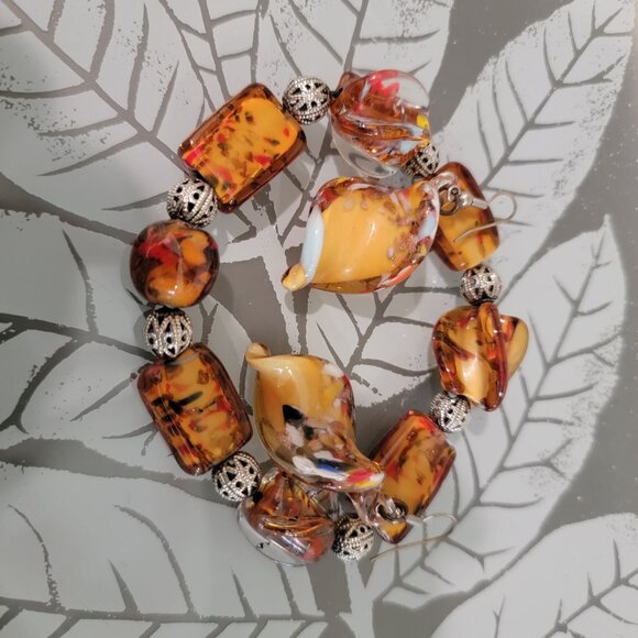 Vintage Murano Necklace Bracelet Earrings Set 24" Beaded Swirl - Picture 10 of 17